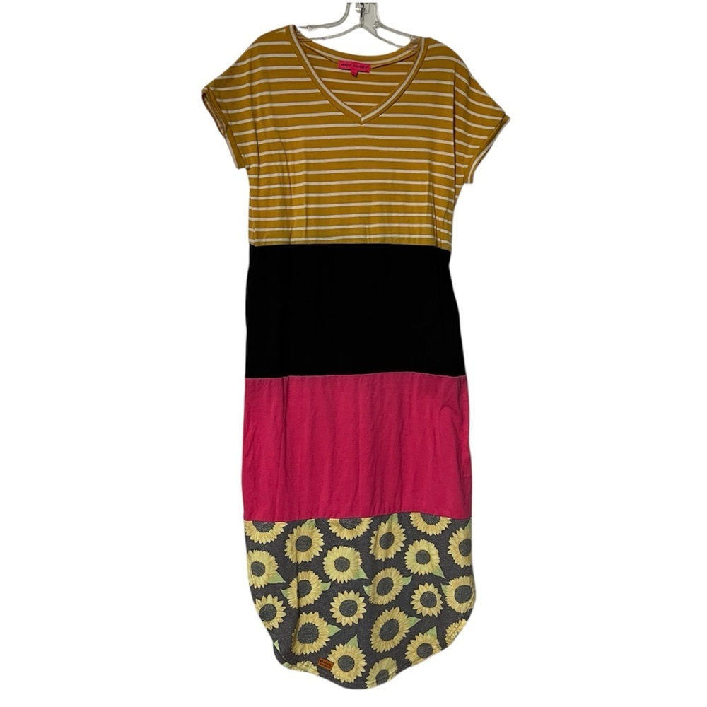 Simply Southern Mustard and Pink Colorblock sunflower print Maxi Dress, pockets